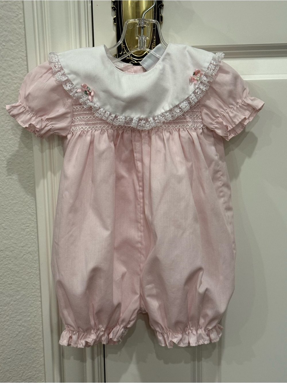 Vintage Baby Girl Smocked Ruffle Romper Made in USA 6 Months